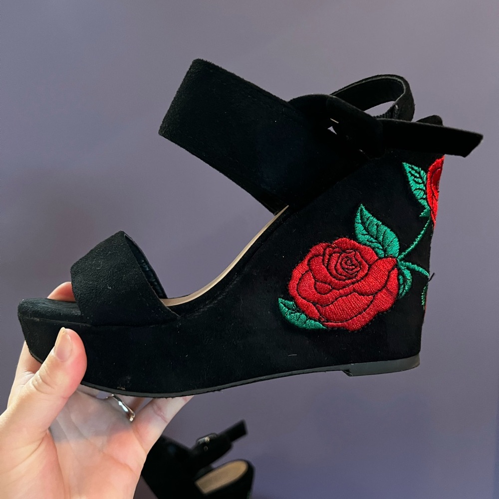 Platform Sandals Heels Black Rose